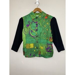 St. John Collection 90s Vintage Green Silk Knit Cardigan Jacket Womens Sz 4
